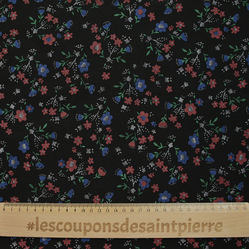 Flores de polviscosis impresas de fondo negro antiesteryear