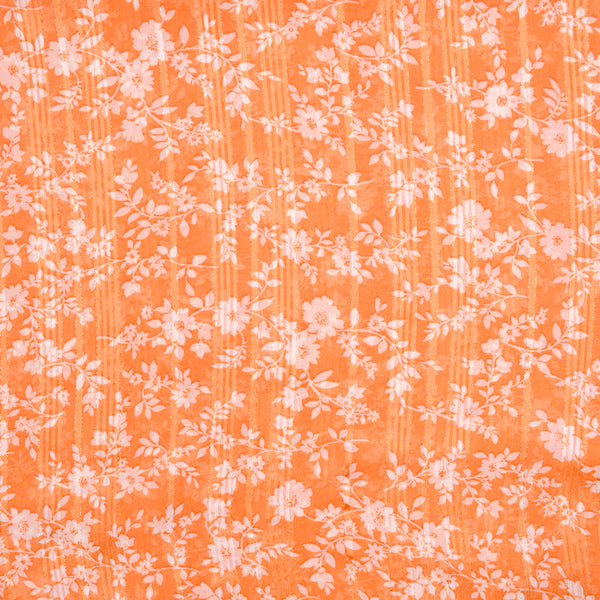 Mousseline crinkle imprimé fleurs fond orange