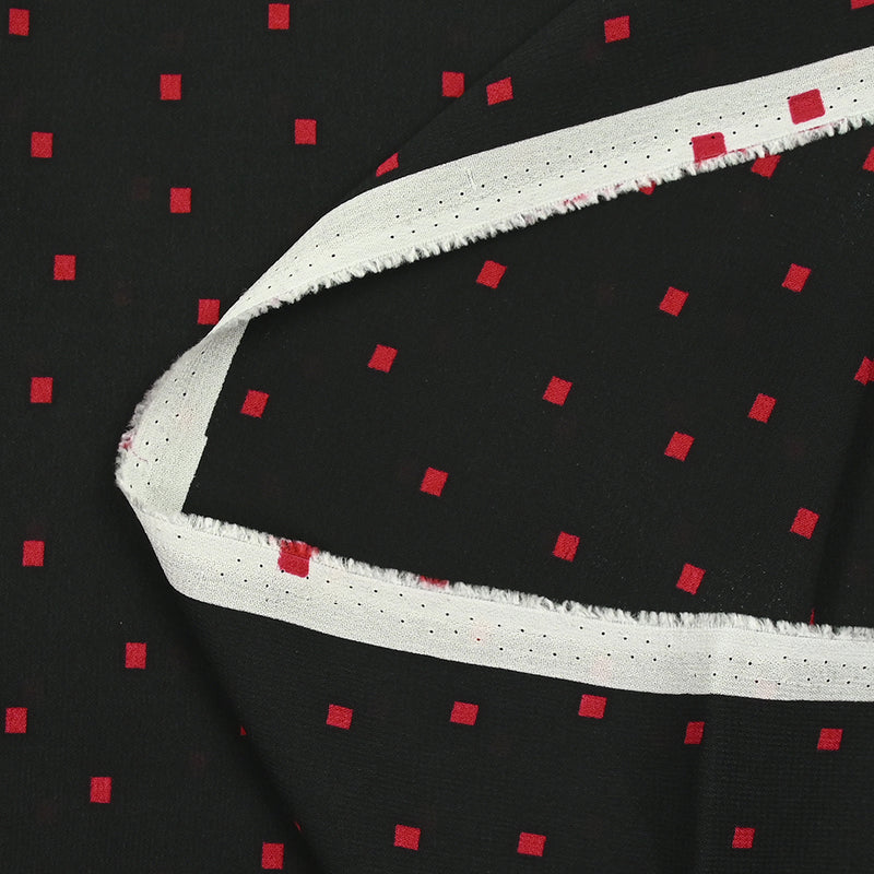 Crêpe georgette viscose imprimé rectangle rouge fond noir