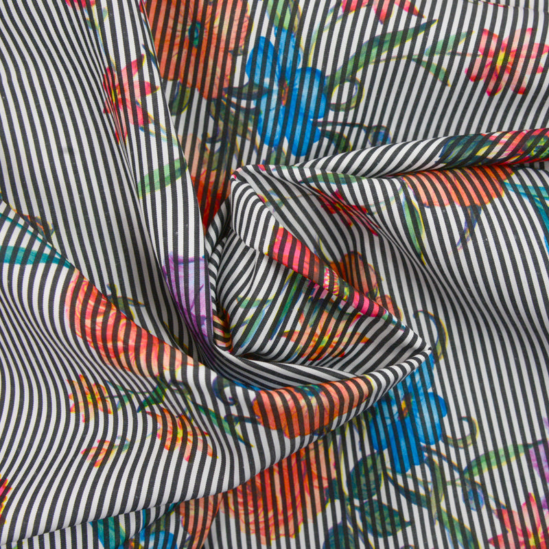 Polyester tissé teint Elise imprimé rayures noires