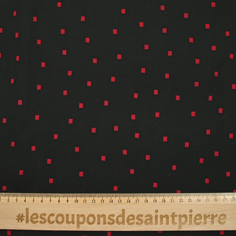 Crêpe georgette viscose imprimé rectangle rouge fond noir