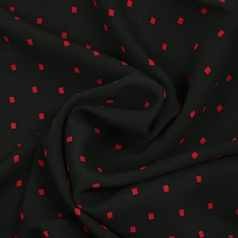 Crêpe georgette viscose imprimé rectangle rouge fond noir