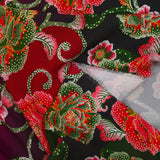 Satin imprimé polyester tempête de fleurs