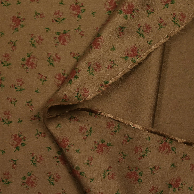 Light printed viscose red roses brown background