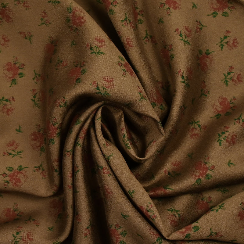 Light printed viscose red roses brown background