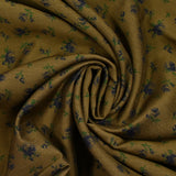 Viscose imprimée légère roses indigo fond marron kaki