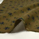 Viscose imprimée légère roses indigo fond marron kaki