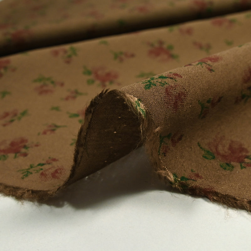 Light printed viscose red roses brown background