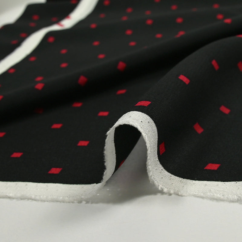 Crêpe georgette viscose imprimé rectangle rouge fond noir