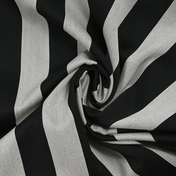 Gabardine de laine mélangée rayée noir et blanc cassé
