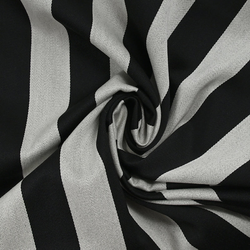 Gabardine de laine mélangée rayée noir et blanc cassé