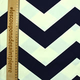 Satin de algodón Elastane Zigzag Marine White Fondo