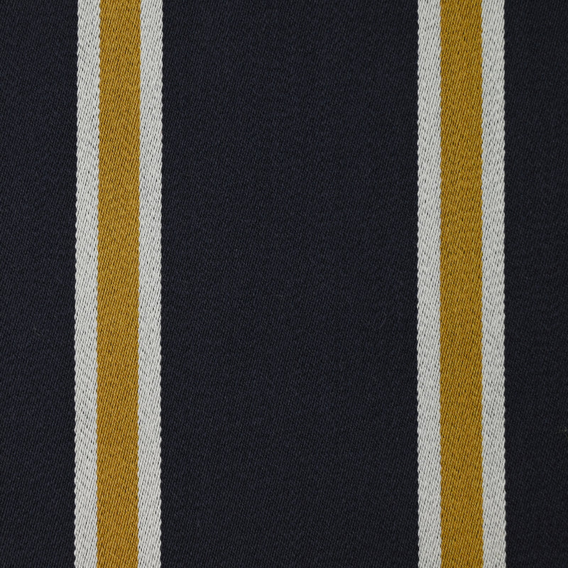 Gabardine de laine mélangée rayée écru et moutarde fond marine