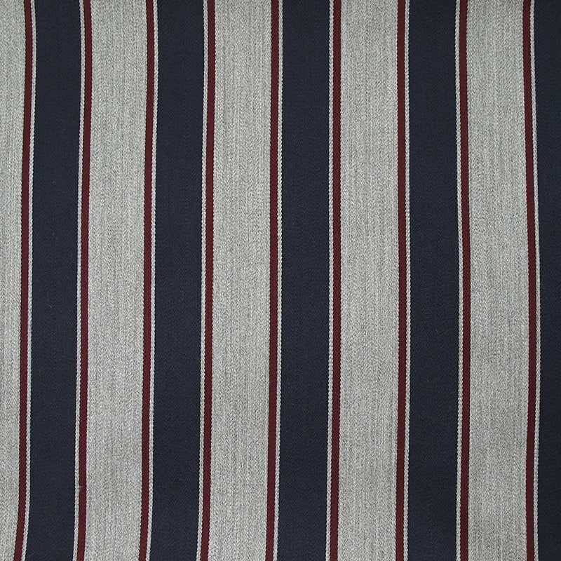 Gabardine de laine mélangée rayée marine et bordeaux fond gris