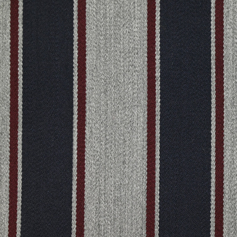 Gabardine de laine mélangée rayée marine et bordeaux fond gris