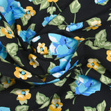 Viscose imprimée bouquet bleu royal fond noir