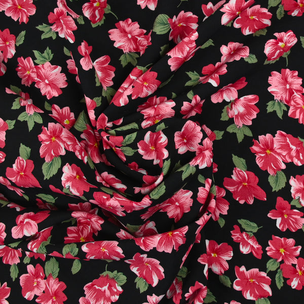 Viscose imprimée hibiscus fond noir