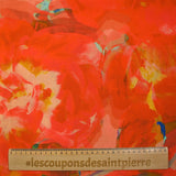 Viscose imprimée artistique fond rouge corail