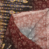 Viscose imprimée cachemire mauve, ocre et lie de vin