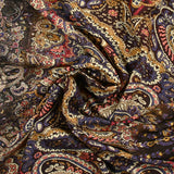 Viscose imprimée cachemire mauve, ocre et lie de vin