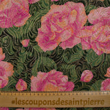 Golden brocade with pink flowers green background