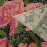 Golden brocade with pink flowers green background
