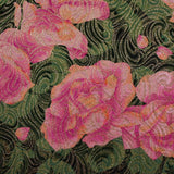 Golden brocade with pink flowers green background