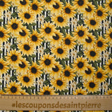 Cotton printed sunflower black and white striped background