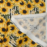 Cotton printed sunflower black and white striped background