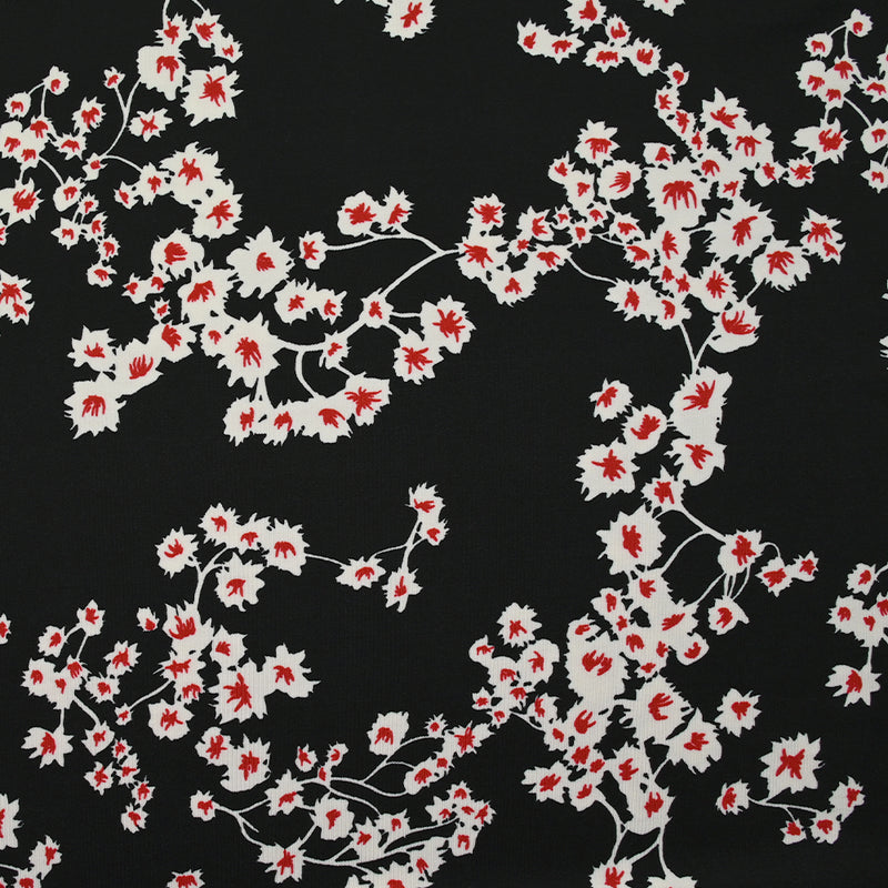 Satin viscose jersey printed Sakura Fleur Black background