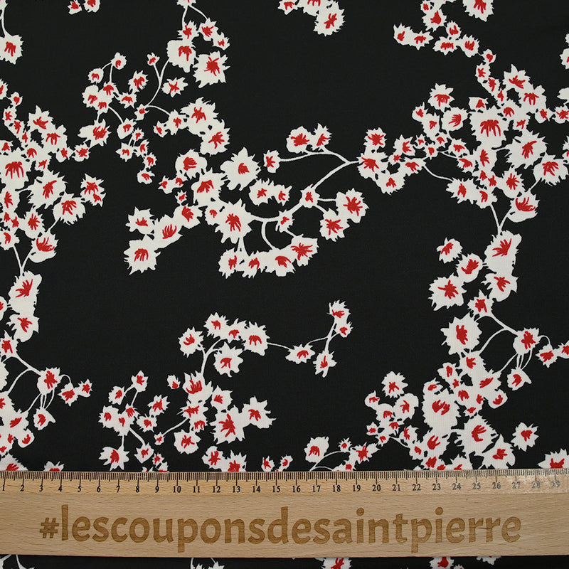 Satin viscose jersey printed Sakura Fleur Black background