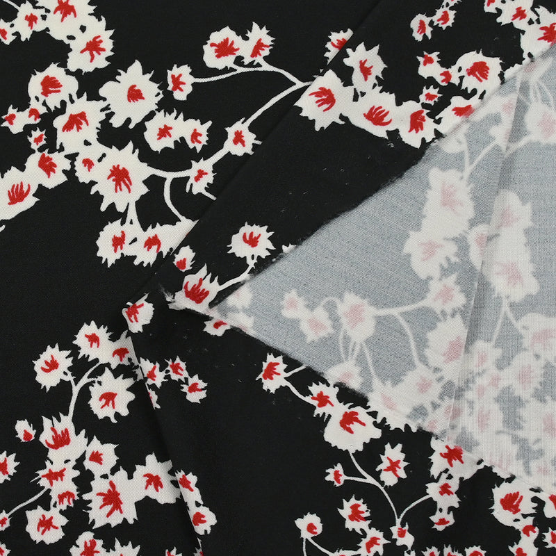 Satin viscose jersey printed Sakura Fleur Black background