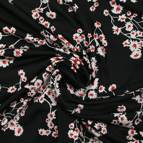 Satin viscose jersey printed Sakura Fleur Black background