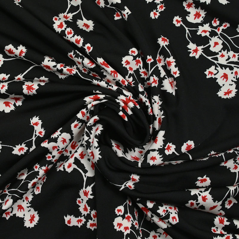 Satin viscose jersey printed Sakura Fleur Black background