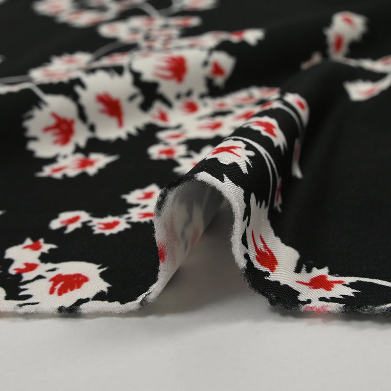 Satin viscose jersey printed Sakura Fleur Black background