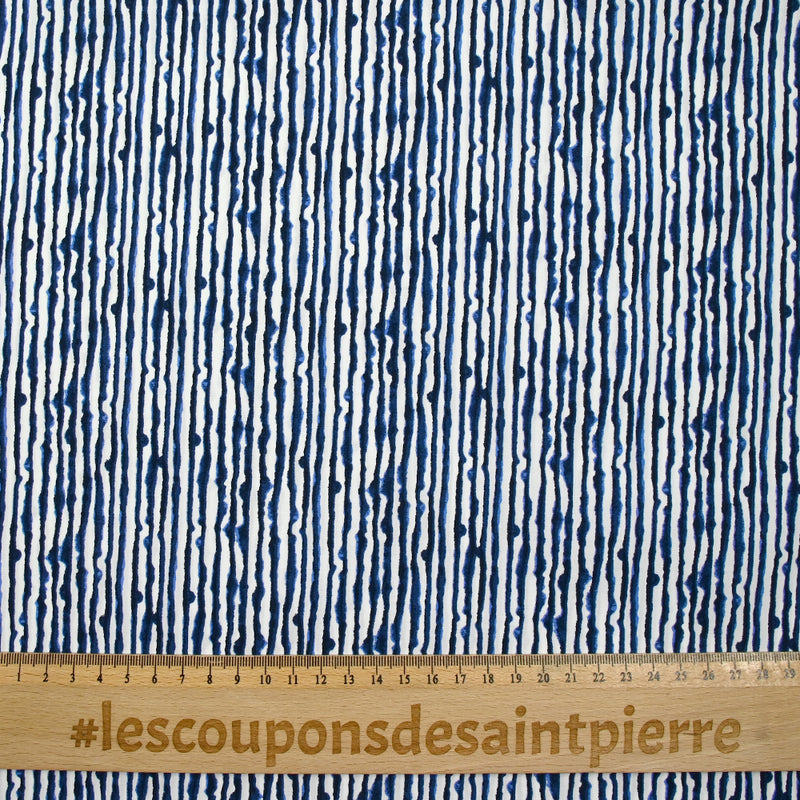 Popeline de coton imprimée rayures d'encre fond blanc