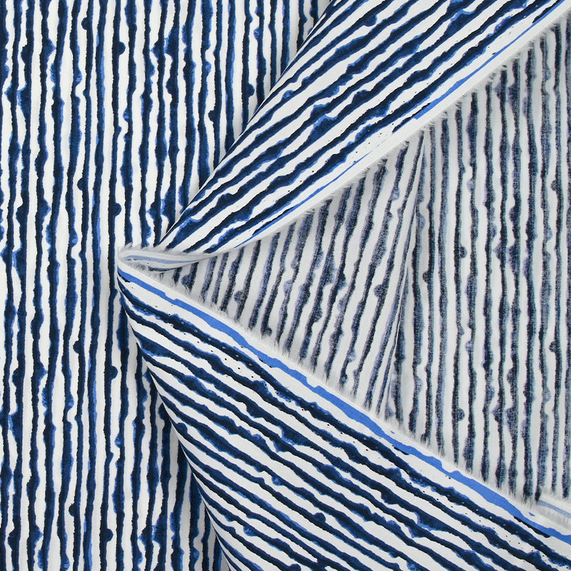 Popeline de coton imprimée rayures d'encre fond blanc