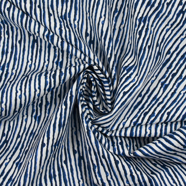 Popeline de coton imprimée rayures d'encre fond blanc