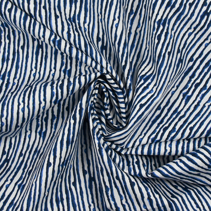 Popeline de coton imprimée rayures d'encre fond blanc