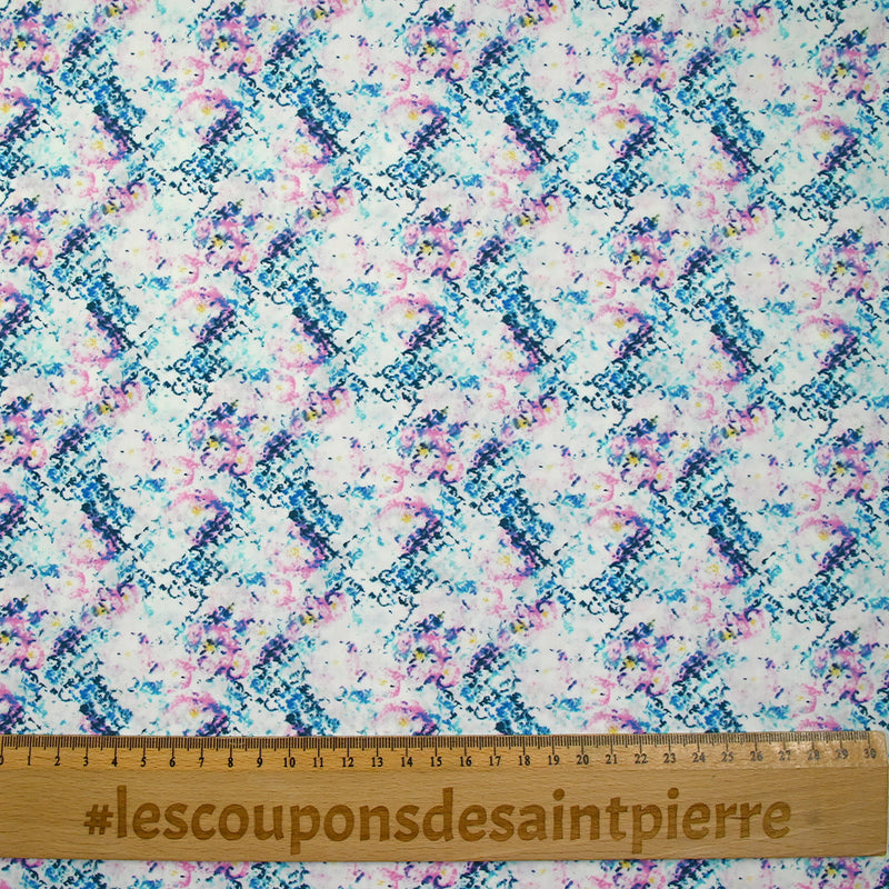 Popeline de coton imprimée fusion aquatique fond blanc
