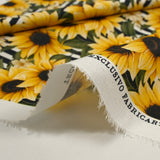 Cotton printed sunflower black and white striped background