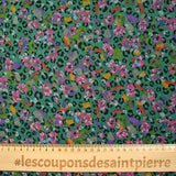Mousseline crinkle imprimée léopard en fleurs fond vert canard