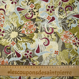 Jacquard de polyester satiné imprimé fantaisie baroque kaki