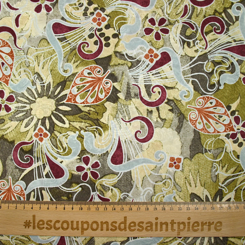 Jacquard de polyester satiné imprimé fantaisie baroque kaki