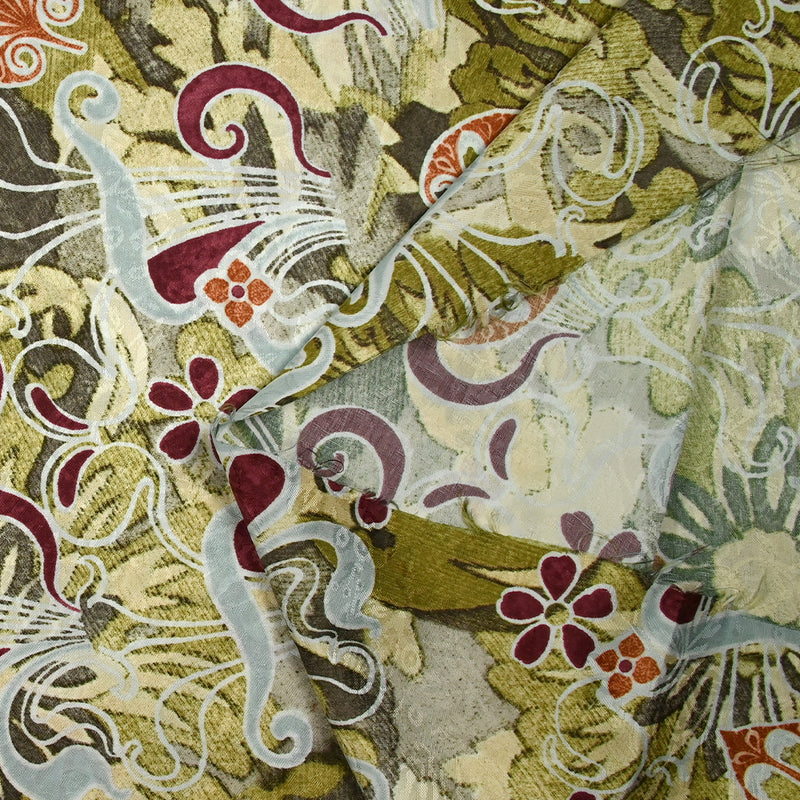 Jacquard de polyester satiné imprimé fantaisie baroque kaki