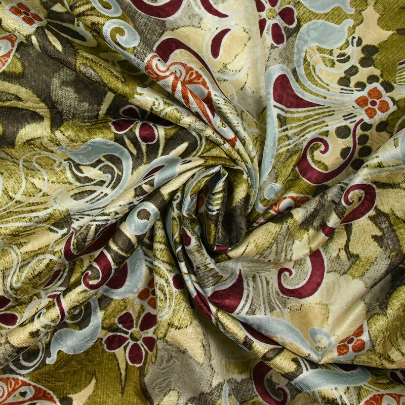 Jacquard de polyester satiné imprimé fantaisie baroque kaki