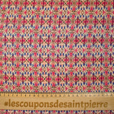 Mousseline imprimée Noémie bleu et fuchsia fond blanc cassé