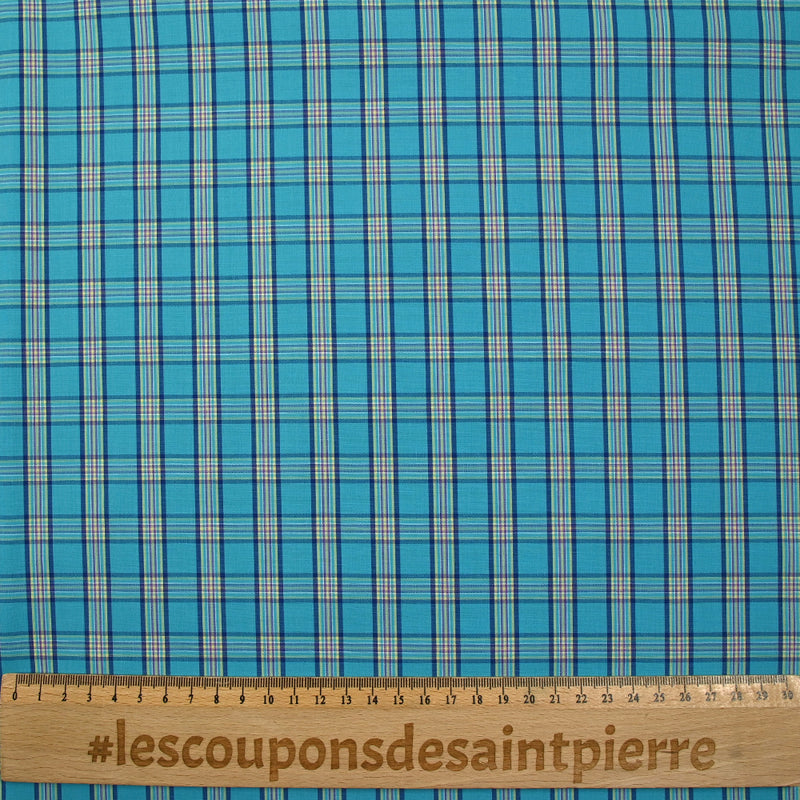 Coton chemise à carreaux fond turquoise