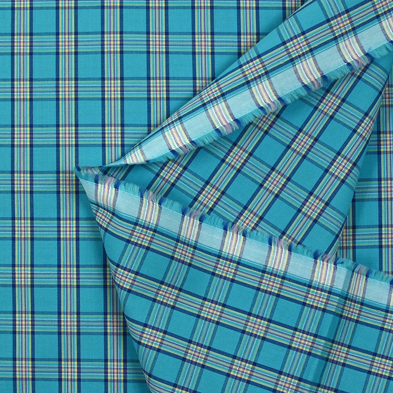 Coton chemise à carreaux fond turquoise