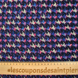 Mousseline crinkle imprimée pied-de-poule bleu et rose